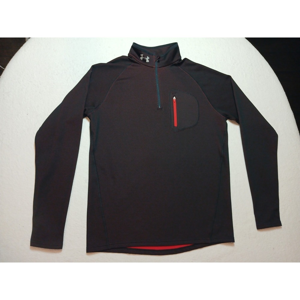 Under Armour ColdGear Run Sweater Mens Size Large Black Red 1/4 Zip Pullover